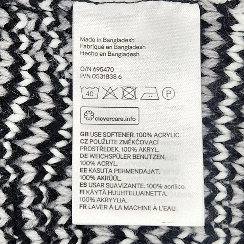 H&M Jacquard Knit Cardigan Size Small Womens Black White Long Sleeves Open Front